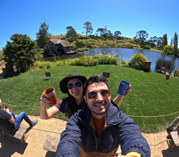 Round hobbit-hole doors at Hobbiton, New Zealand