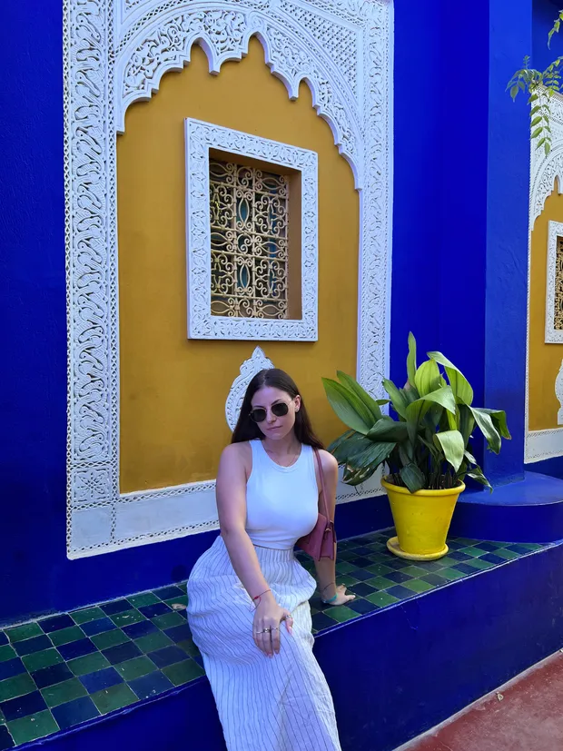 Blue walls and plants in the Majorelle Garden, Marrakesh